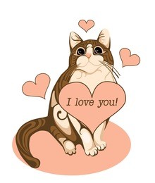 valentines day greeting card with tabby cat and heart
