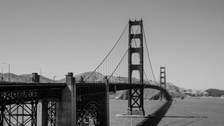 golden gate bridge in black and white, photo shot from san francisco side.