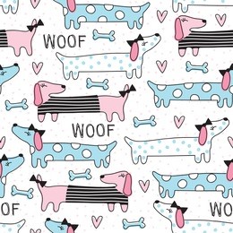seamless cute dog pattern vector illustration