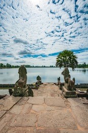 ancient buddhist khmer temple in angkor wat, cambodia. srah srang