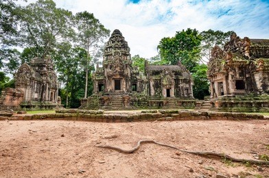 ancient buddhist khmer temple in angkor wat, cambodia. thommanon prasat
