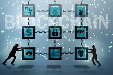 businessman in blockchain cryptocurrency concept