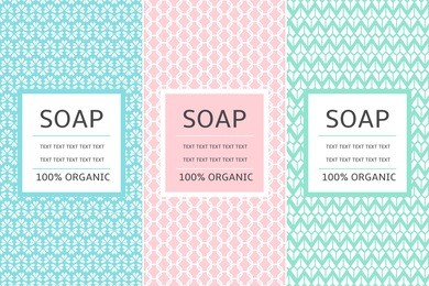 cosmetic packaging set design template vector. pastel collection of seamless patterns for organic beauty label. tag for natural spa products, body lotion, soap, shampoo or cream.