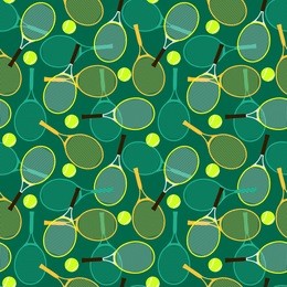 seamless pattern with tennis rackets and balls.