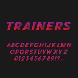 sport style bold italic font. sans serif typeface. letters, numbers, punctuation marks. latin alphabet. vector