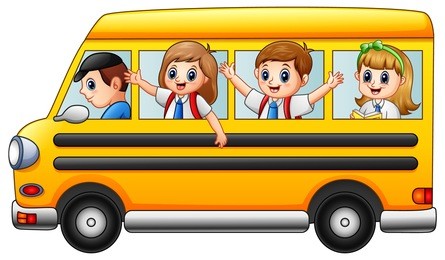 vector illustration of happy school kids riding a school bus
