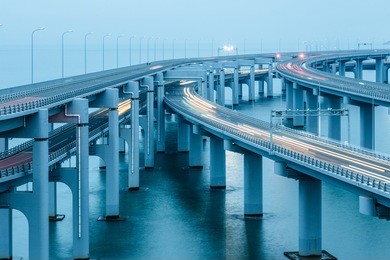 the dalian xinghai bay cross-sea bridge,liaoning province,china.