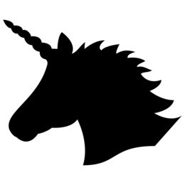 black shape silhouette  of the magical unicorn on the white background 