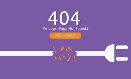 page 404 not found. cut wire with socket.  flat illustration