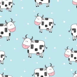doodle cartoon cows seamless pattern. vector background.