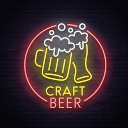 beer neon sign, bright signboard, light banner. beer logo, emblem