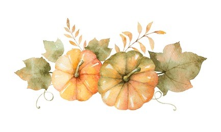 watercolor autumn bouquet of leaves, branches and pumpkins isolated on white background. thanksgiving illustration for your design.