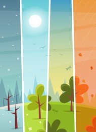 cartoon field: four seasons. vector illustration