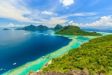 scenic panoramic top view of bohey dulang island semporna, sabah.