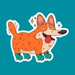 dog. roller skates. vector illustration. 