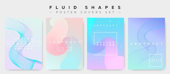 poster covers set with fluid shapes. modern hipster memphis pattern. minimalistic vector illustration for placard, flyer, banner, report, presentation. abstract futuristic design with colorful waves.