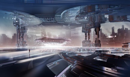 3d illustration - charging space ship.