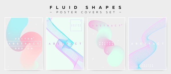 pastel covers set with abstract fluid waves. modern minimalistic vector illustration for placard, flyer, banner, report,presentation. abstract futuristic design with holographic colors and copy space.