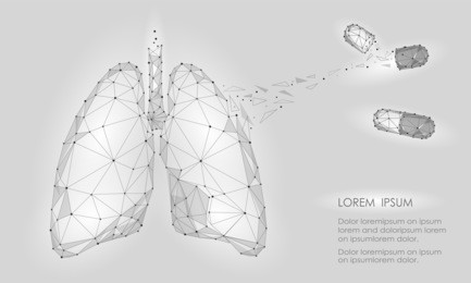 human internal organ lungs medicine treatment drug. low poly technology design. white gray color polygonal triangle connected dots. health medicine icon background vector illustration