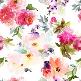 seamless summer pattern with watercolor flowers handmade.