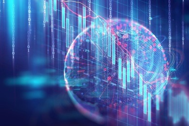 earth futuristic technology and financial stock market graph on technology abstract background .3dillustration
