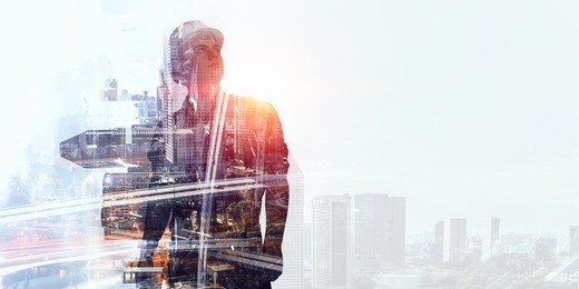 builder man against cityscape