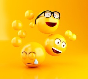 3d illustration. emojis icons with facial expressions. social media concept. yellow background