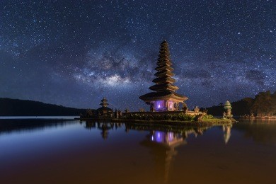 pura ulun danu bratan at night, bali , indonesia
