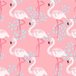 tropical trendy seamless pattern with pink flamingos. design for fabric, wallpaper, textile and decor. paradise. beach pattern. hawaii. tropical bird