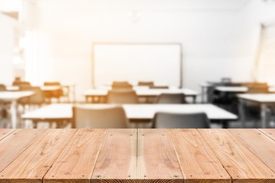 black and white blur image of inside classroom.(on vintage tone)