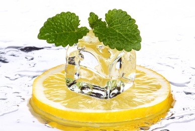 lemon and ice cubes