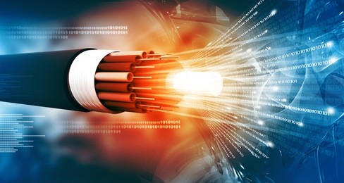 optical fiber cable with binary cods. 3d illustration 	