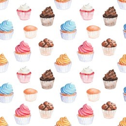 watercolor  cupcakes seamless pattern
