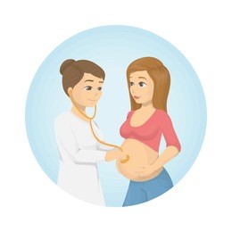 woman and gynecologist. doctor examines pregnant woman.