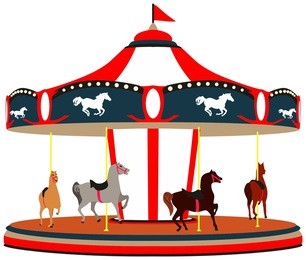 merry go round game cartoon illustration a traditional carousel with horses