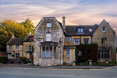 old house style in bourbon on the water village, cotswolds, uk.