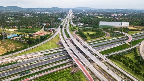 over road city highway  - bird eye viwe - drone -top view