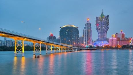 macau city with nam van lake at twilight in china.