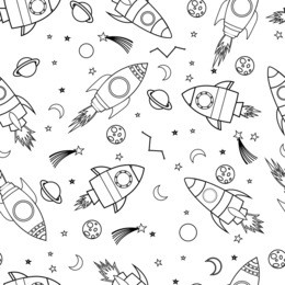spaceship black and white pattern illustration vector.