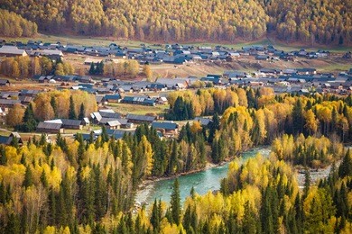 xinjiang hemu village autumn scenery