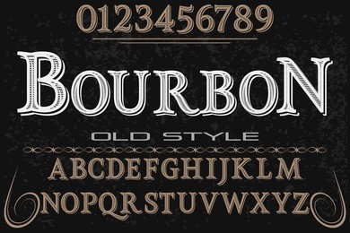 font.alphabet.script.typeface.label.vintage font handcrafted vector typeface named bourbon