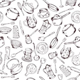 kitchen cooking elements seamless pattern. background. kitchen element seamless sketch pattern illustration