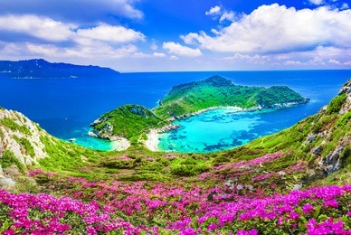 aerial view of  porto timoni, afionas region, corfu
