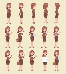 big set of business woman in different poses. vector cartoon character in a flat style for your projects.

