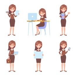 set of business woman in different poses. vector cartoon character in a flat style for your projects.
