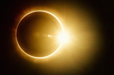 amazing scientific background - total solar eclipse, mysterious natural phenomenon when moon passes between planet earth and sun