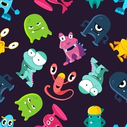 ugly but cute funny monsters seamless pattern with alien monster, illustration of cute character monster