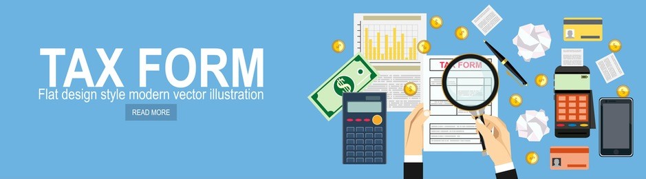 tax calculation, budget calculation, accounting, paperwork concept. top view.
