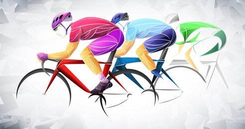 cycling tour, track, bicycle, geometric, cyclist stylized vector, red, blue