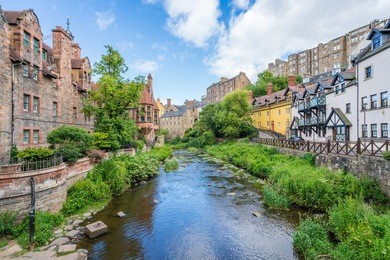 the scenic dean village in a sunny afternoon, in edinburgh, scotland.